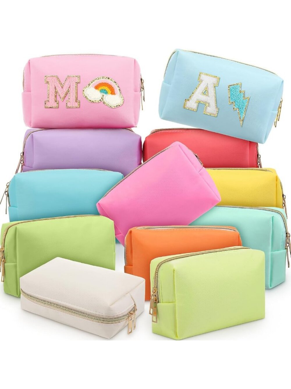 12 Pcs Nylon Makeup Bags Set | Colorful Cosmetic Pouches for Travel & Storage